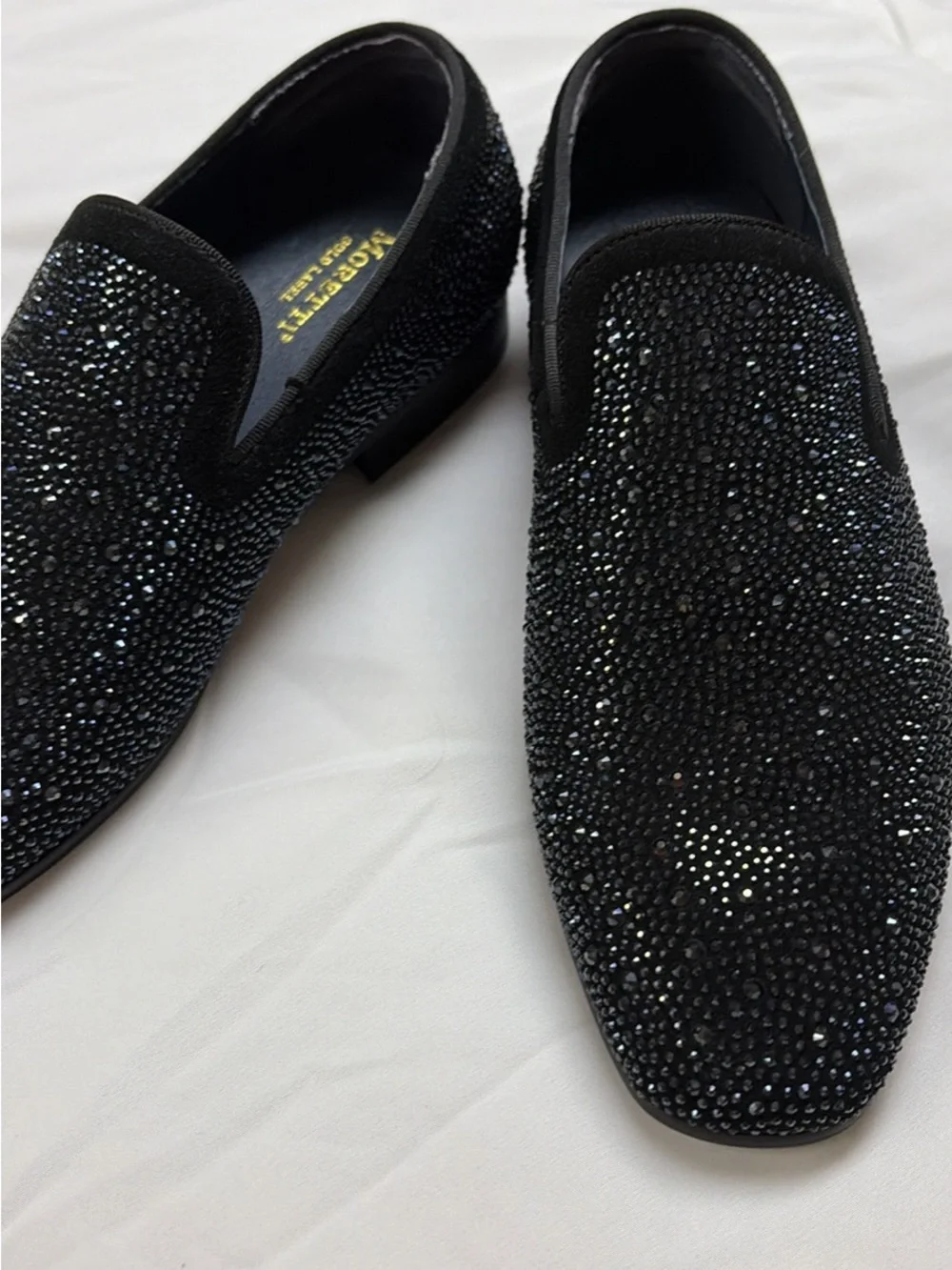 Black Crystal-Studded Slip-On Loafers for Men